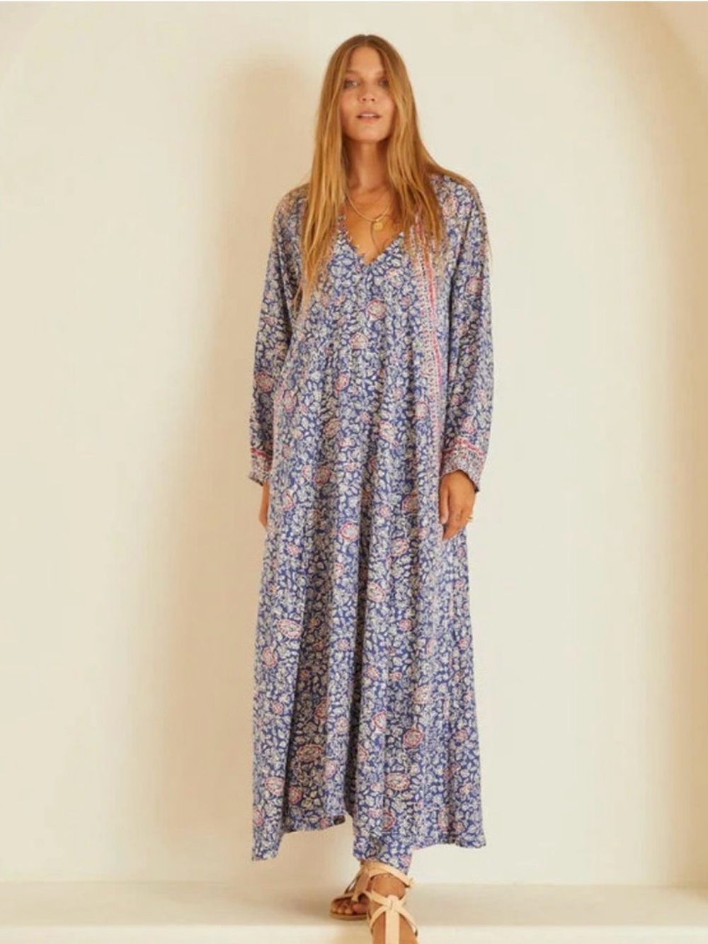 Tuckernuck Silk, Blue Floral Print Dress with Pink Accents by Natalie Martin